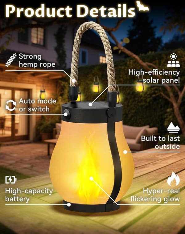 Solcellelygte 2-pak 12x13 cm Dansende Flamme til Have Camping