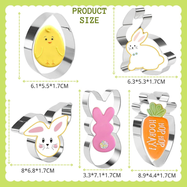 Crethink Påskkakformar - Set med 5 stycken rostfria formar för bakning - Ägg, Morot, Kanin, Kanin Ansikte och Ägg med Kanin_GET IT Gifts Easter