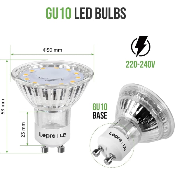 GU10 LED pære, varm hvid 2700K LED pære svarende til 35W halogen spotlight