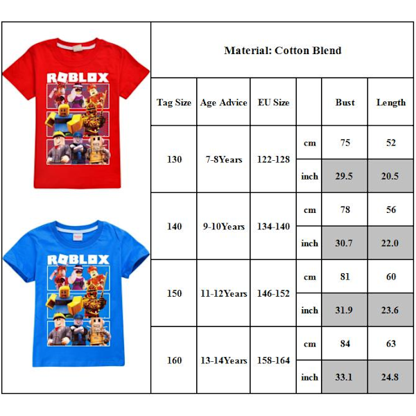 Drenge Piger Sommer Casual Kortærmet T-shirt Roblox Børnet-shirt Bomuld T-shirt Mørkeblå Dark blue 130cm