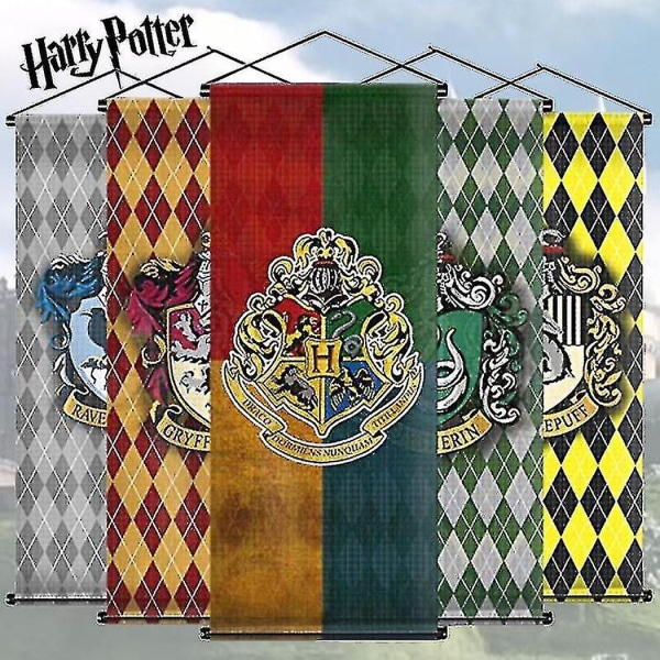 Harry Potter Fan Rutig Hängande Flagga Hogwarts Skola för Häxkonst och Trolldom Flagga Väggbonad Inomhus Scen Dekorativ Hängande Flagga Slytherin 35*90cm