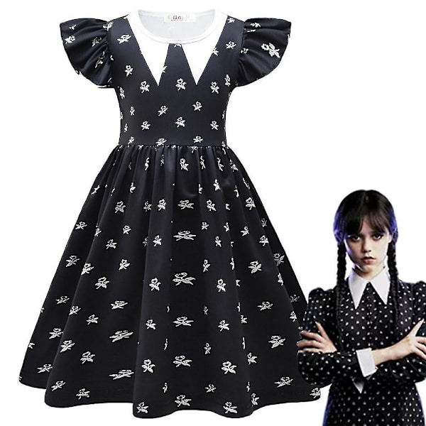 4-9 år Jentekjole Wednesday Addams Familie Cosplay Festkjole Gaver 7-8Years