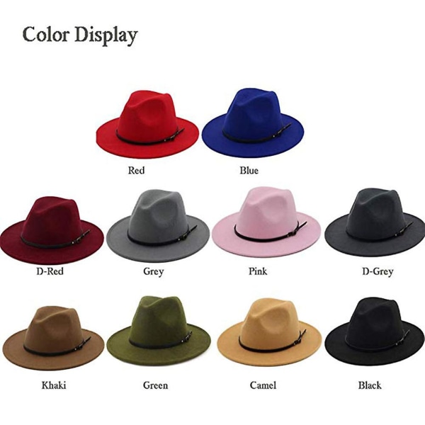 Naievear Jazz Cap Bred Brim Pustende Solid Color Fedora Hat Vinter Floppy Dame Cap Streetwear Pink