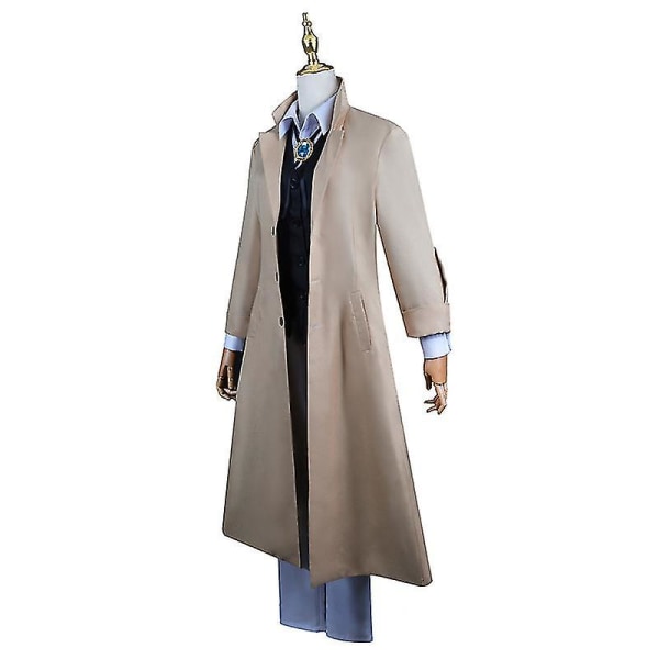 Anime Dazai Osamu Cosplay Kostume Bungo Stray Dogs Cosplay Lang Jakke Frakke Dazai Osamu Paryk Halloween Julekostume costume and wig XL