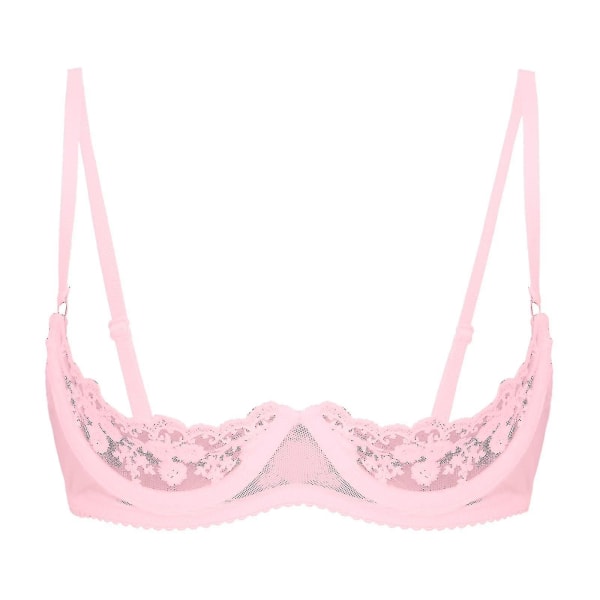 Dame 1/2 Kop Push Up Underwire Lace BH Lingeri Åben Brystkop BH Toppe Justerbar Rem Svampepolstret BH Undertøj Pink B 3XL