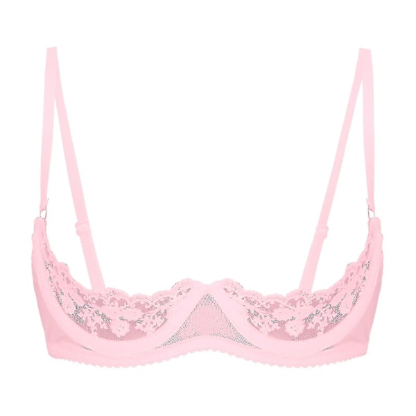 Dame 1/2 Kop Push Up Underwire Lace BH Lingeri Åben Brystkop BH Toppe Justerbar Rem Svampepolstret BH Undertøj Pink B 4XL