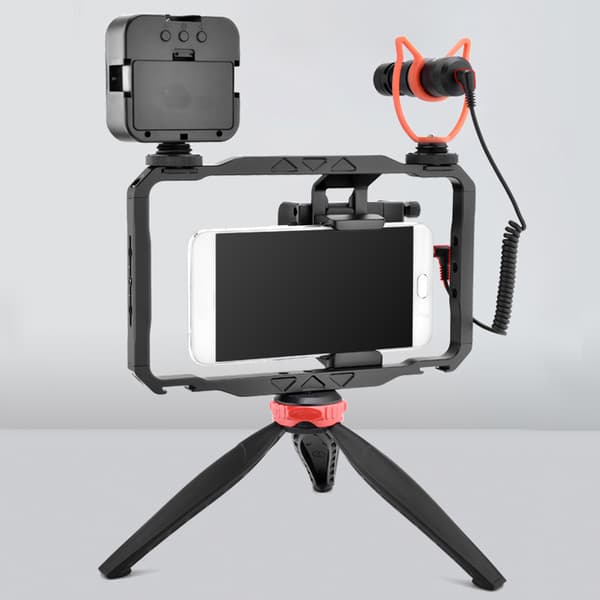 Smartphone Video Rig Filmmaking Vlogging Case Phone Video Stabilizer Grip Tripod Mount With Cold Shoe Mounts 1/4 Thread Interface