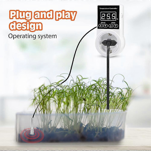 1 stk Termostat Stikkontakt med Sensor, Digital Temperaturstyring Stikkontakt, Vandafvisende Temperaturkontakt EU Stik