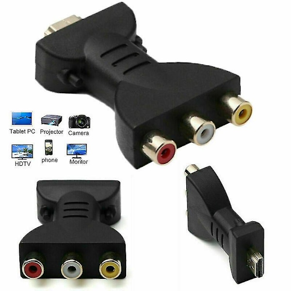 HDMI Han til 3 RCA Hun Composite AV Audio Video Adapter 4k Konverter til TV Video