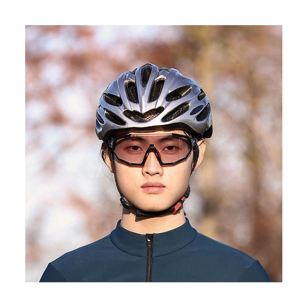 Photochromic Cycling Dame Road Bike Sportsbriller Uv400 Goggle Biking Eyewear,sort+rød