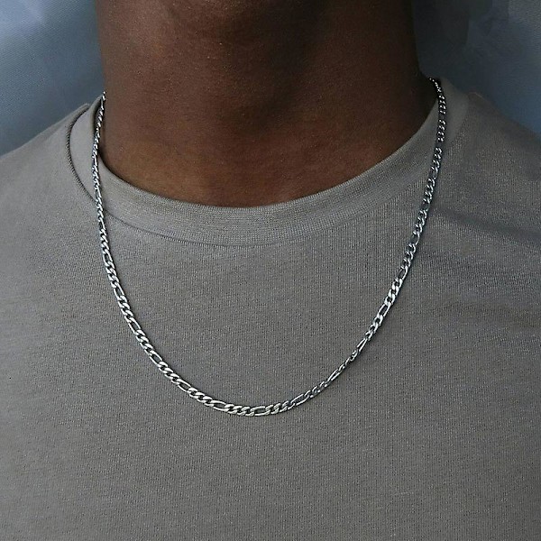 2023 Modekedja Halsband Män Temperament 3mm Bredd Rostfritt Stål Kedja Halsband För Män Smycken Present silver 22inch(55cm)