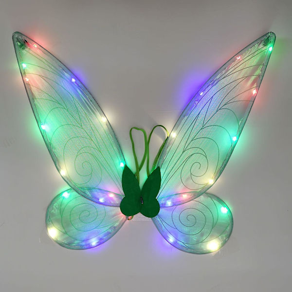 Fjärilsvingar med Ljus, Glittrande LED-Fjärilsvingar, Cosplay-Present till Barn för Halloween, Jul och Födelsedag Green