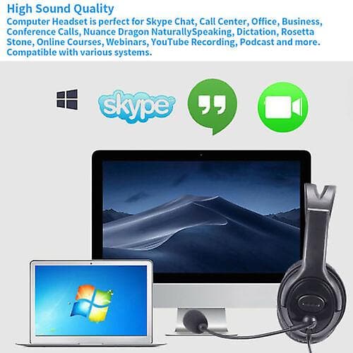 USB-hodetelefoner med mikrofon og støydemping for Skype, bærbare datamaskiner og PC