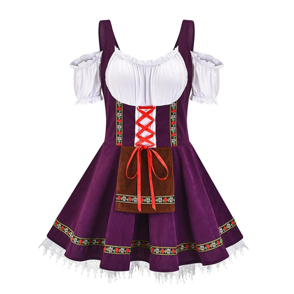 Kvinders Oktoberfest Kostume, Halloween Beer Maid Kostumer Fløjler Snøringskjole Purple L