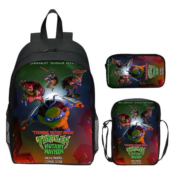 2024 Ny Teenage Mutant Ninja Turtles Skolebag Skulderveske Pennveske 3 stk 16\" Ryggsekk Tegneserie Trykte Vesker Gutter Bursdagsgave T-12