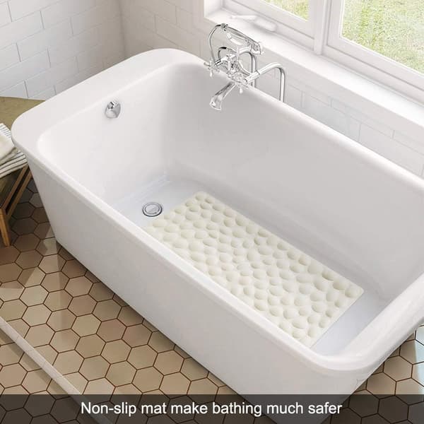 Beige Non-Slip Bathtub Mat - Soft Rubber Bathroom Mat with Strong Suction Cups
