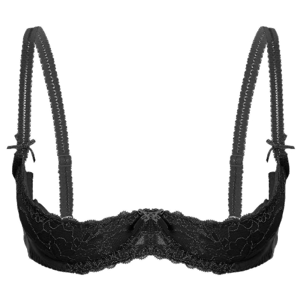 Dame 1/2 Kop Push Up Underwire Lace BH Lingeri Åben Brystkop BH Toppe Justerbar Rem Svampepolstret BH Undertøj Black A XXL