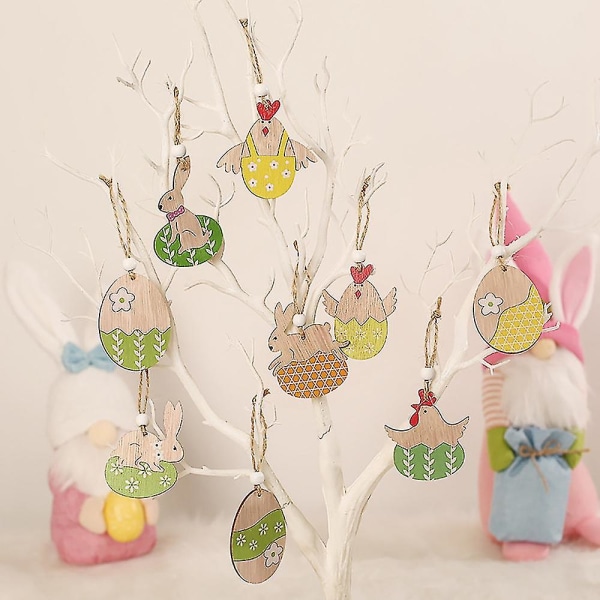 18 st påskkanin trähängen hängande målning kanin trä hantverk gör-det-själv-dekor påskdekorationer