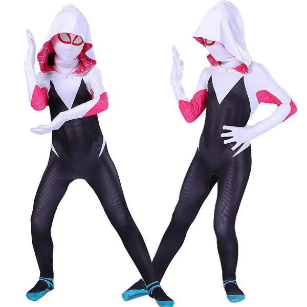 4-10 år Børn Piger Spider Gwen Med Maske Cosplay Jumpsuit Kostume 6-7 Years