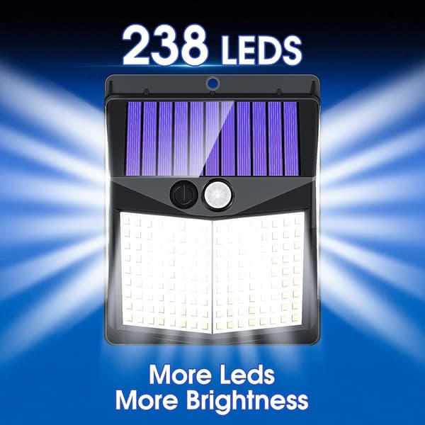 Udendørs Solcellelamper, 238 LED Solcellelamper og 3 Tilstande Bevægelsessensor 270° Bred Vinkel IP65 Vandafvisende Solcellevæglampe