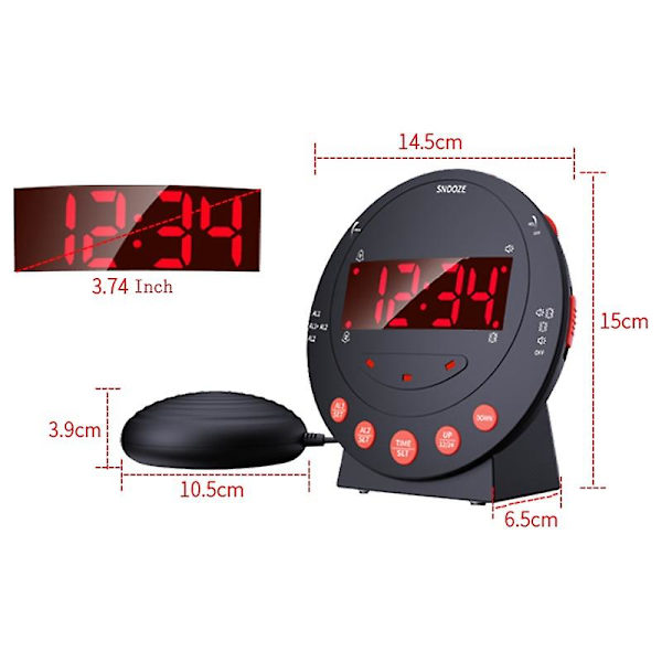 3-i-1 Vibrerande Alarm Klocka med Blinkande Ljus, LED-Alarm, Snooze, Sängskakare, Väckarklocka med Ringsignal för Tunga Sovmorgnar, Döva Seniorer, USB-Laddare UK Plug