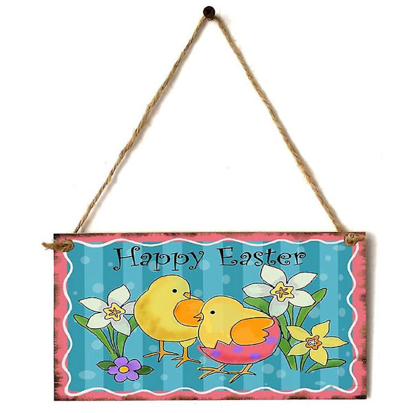 1 st. Glad Påsk Trähänge Dörrhängande Skylt Kyckling Kanin Bunny För Hem Påsk Dekoration Trähantverk Ornament G