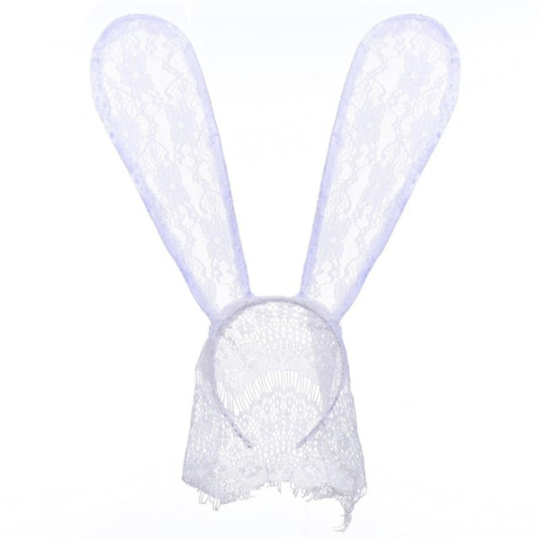 Damernas Stora Spetskaninöron med Spets Slöja Halloween Maskeradmasker A White