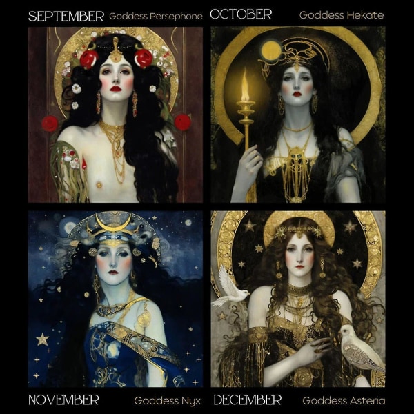 Mörk Gudinna 2024 Kalender Svart Månefas Väggkalender Bohemian Gothic Pagan Rumskalender