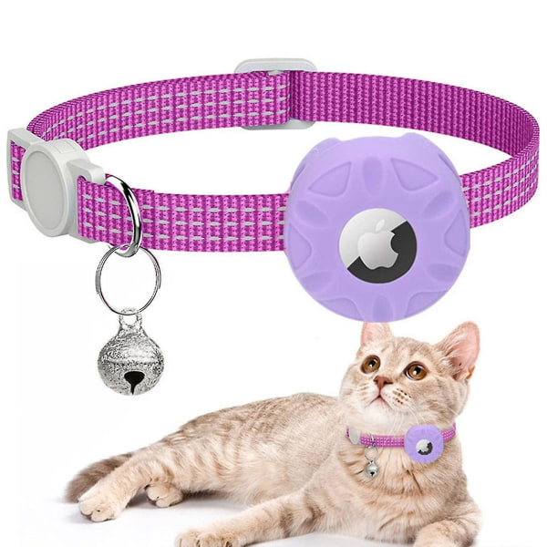 AirTag katthalsband, kattungehalsband Breakaway AirTag katt-gps-halsband med AirTag hållare och klocka för flicka Pojke Katter Valpar purple-green 2pcs
