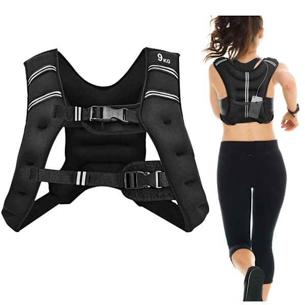 Weighted Training Vest, 9 kg, Adjustable, Reflective Straps 9500