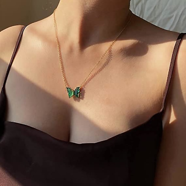 Guld Butterfly Vedhæng Halskæde til Kvinder 18K Guldbelagt Minimalistisk Cubic Zirconia Butterfly Vedhæng Sød Krystal Butterfly Halskæde til Kvinder Piger