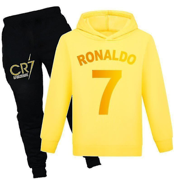 Barn Pojkar Ronaldo 7 Tryckt Avslappnad Hoodie Tracksuit Set Huvtröja Topp Byxor Dräkt 2-14 år 120CM 5-6Y Yellow