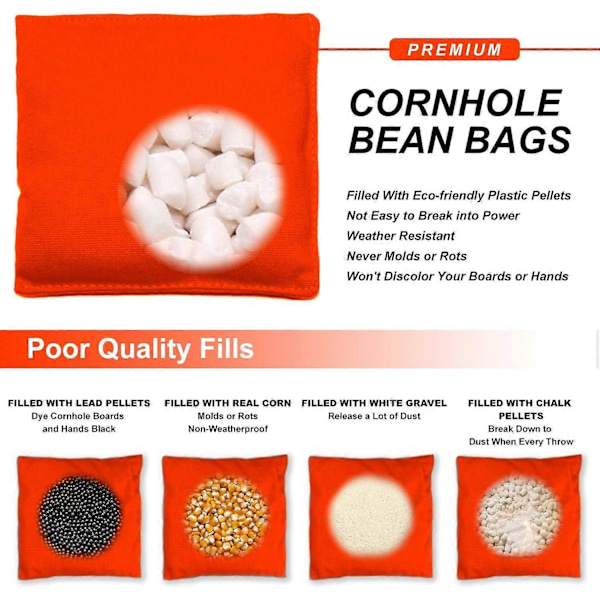 Vejrbestandigt Standard Cornhole Sæt med 8 Regulære Bean Bags til Udendørs Cornhole Spil, Professionelt Corn Hole Sæt med 8