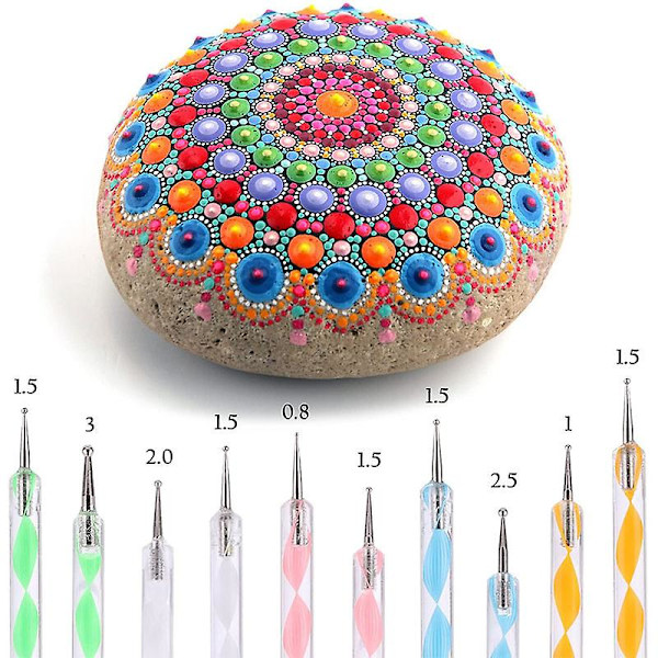 Mandala Kunst Dotting Verktøysett 18 deler, inkludert 4 Mandala Stenciler, 8 Akrylstaver, Malingspalett, 5 Dobbel