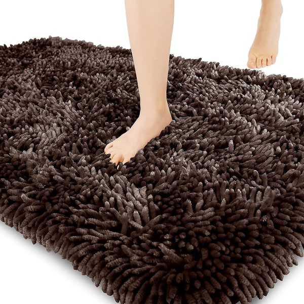 Premium Badrumsmatta Halksäker Fluffig Badmatta, Otroligt Mjuk Bekväm, Extra Tjock Brown 50x80cm