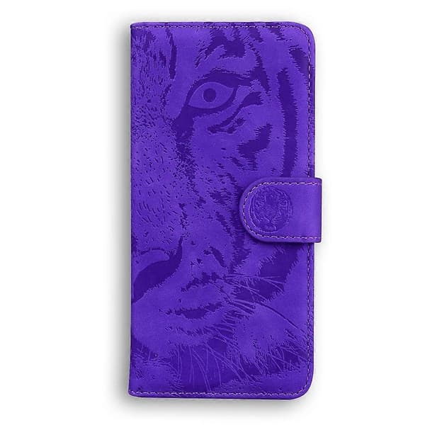 Tiger Præget Læder Etui Til Redmi 14C 4G Purple