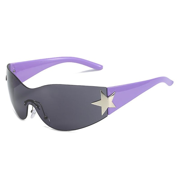 Y2k Wraparound-solbriller, Punk-indfattede briller til mænd Kvinder Sportssolbriller Star Shape Day Outdoor Solbeskyttelse Grey purple