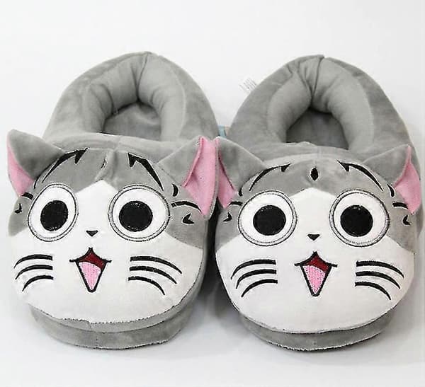 Katt Plysch Bomull Tofflor Vintertofflor Tecknad Ostkatt Varma Skor Inomhus Hemmaskor A