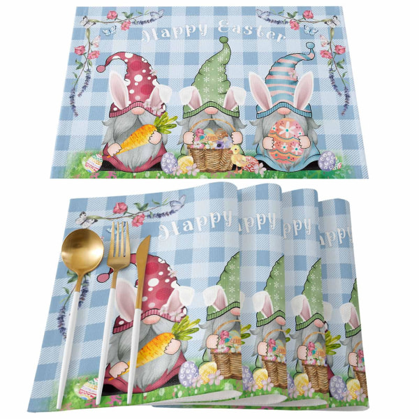 4 stk påske dekkebrikker Bomull Lin Varmebestandig bordmatte Bunny Gnome Dekkebrikke Style 3
