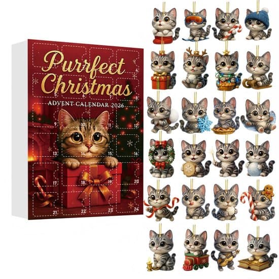 Adventskalender 2026, katte-adventskalender, 24-dagers nedtelling, 2D-akrylpynt, festlig dekorasjon, for katteelskere