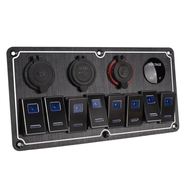 8-veis vippebryterpanel 12 til 24V 2 blå LED-er med DIY-dekal 5-pinners vanntett for biler Bobiler Yachter Skip