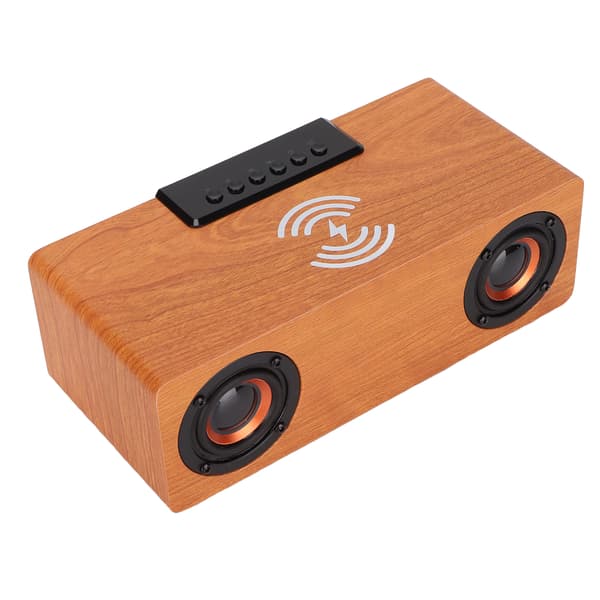 Wireless Bluetooth Speaker 10W Wireless Charging Wood Retro Alarm Clock Speaker for Mobile Phones Tablets Light Walnut