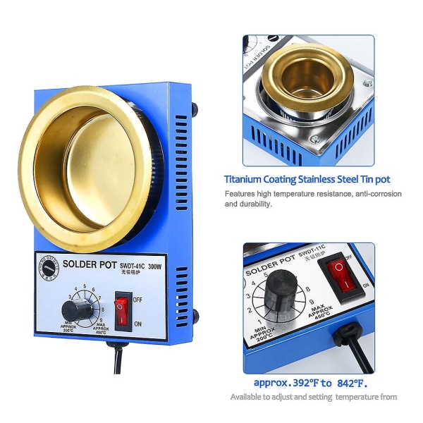 220v 300w Loddebadde Tinnsmelteovn Termoregulering Lodding Avløding Bad 100/80/50/38mm 200~450 Centigrade Eu Plugg 150W