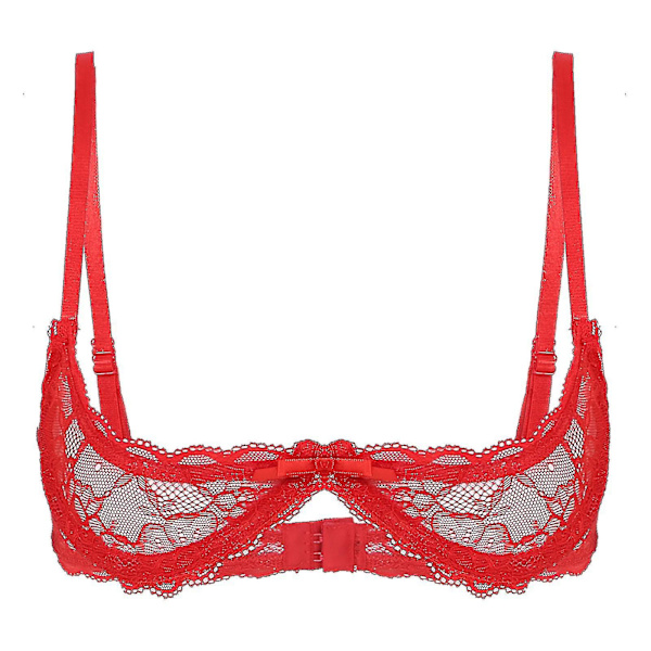 Damunderkläder, spetsbh med bygel, halterhalsband, O-ring, push-up, genomskinlig, Xinmu Red C XL
