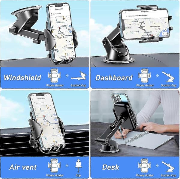 Blukar Car Phone Holder - 360° Adjustable Mount for Dashboard, Windshield & Air Vent, One-Button Release, Super Stable 4-in-1 Design