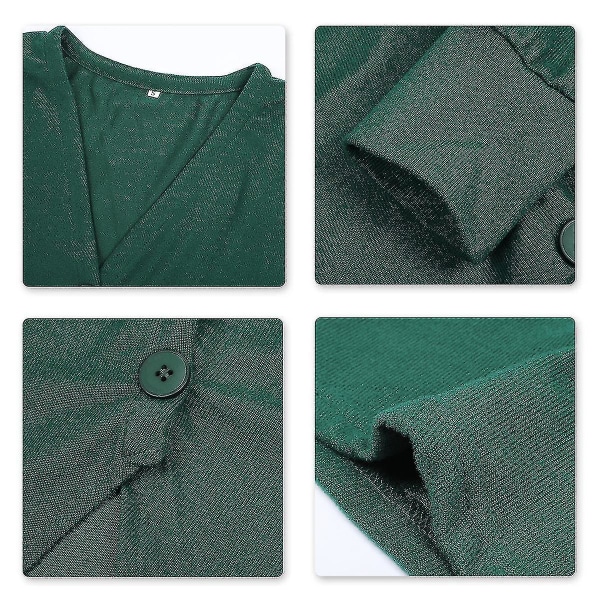 Bomull Dame V-hals Mote Design Løs Ensfarge Casual Cardigan 15 farger Dark Green 2XL
