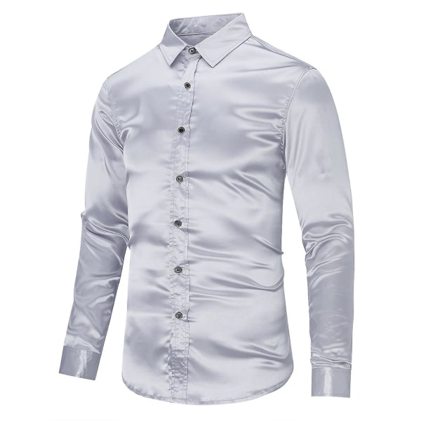 Sliktaa Herr Casual Mode Blank Långärmad Slim Fit Formell Skjorta Gray 3XL