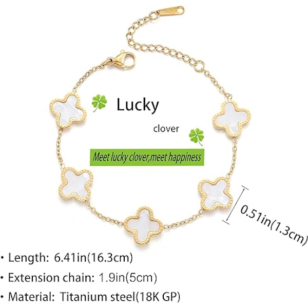 18K Guldförgyllt Klöver Charm Armband för Kvinnor Vit