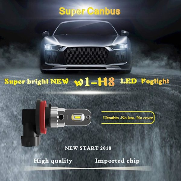 H11 h8 H9 H16 LED-sumuvalo, puhdas valkoinen 6000K, virhekoodivapaa ODB 12W 1200lm LED-päiväajovalo ajoneuvoon