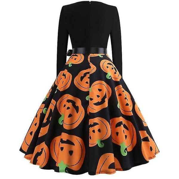 Halloween Kjole til Kvinder Skelet Græskar Trykt Cosplay Party Kostume D_5 orange XL